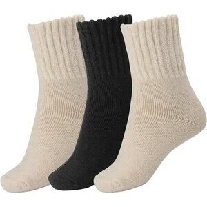 3 Pairs White Black Boot Sock for Women Winter Solid Thick Warm Cozy Crew‎ Socks